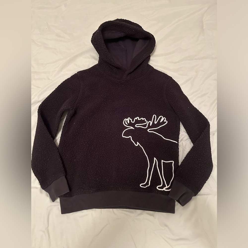 💯 Abercrombie Boys Sherpa Fabric Hoodie, color Black Size 9/10